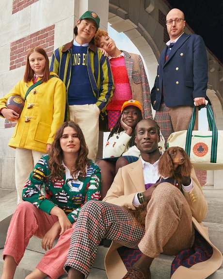A group of models pose, wearing Rowing Blazers x Target collection.