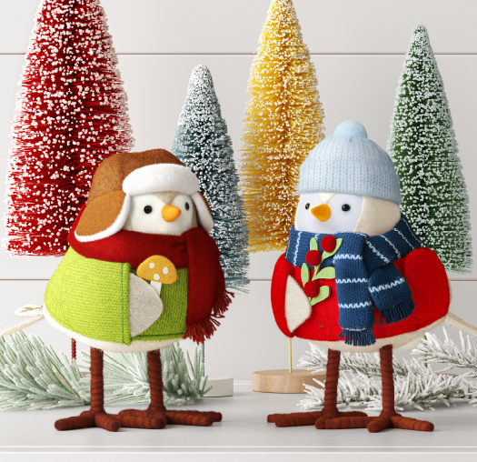 Holiday themed Featherly Friends birds.