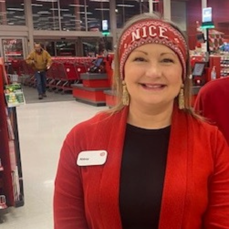 Abbey smiles while wearing a holiday headband.